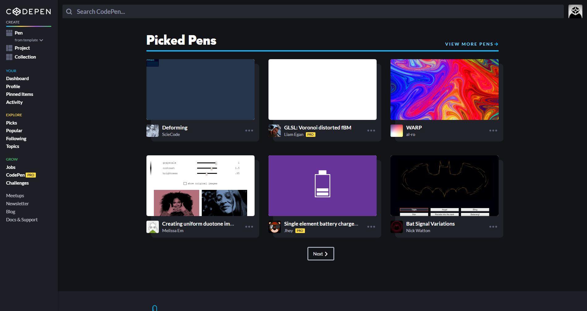 screenshot of codepen.io interface