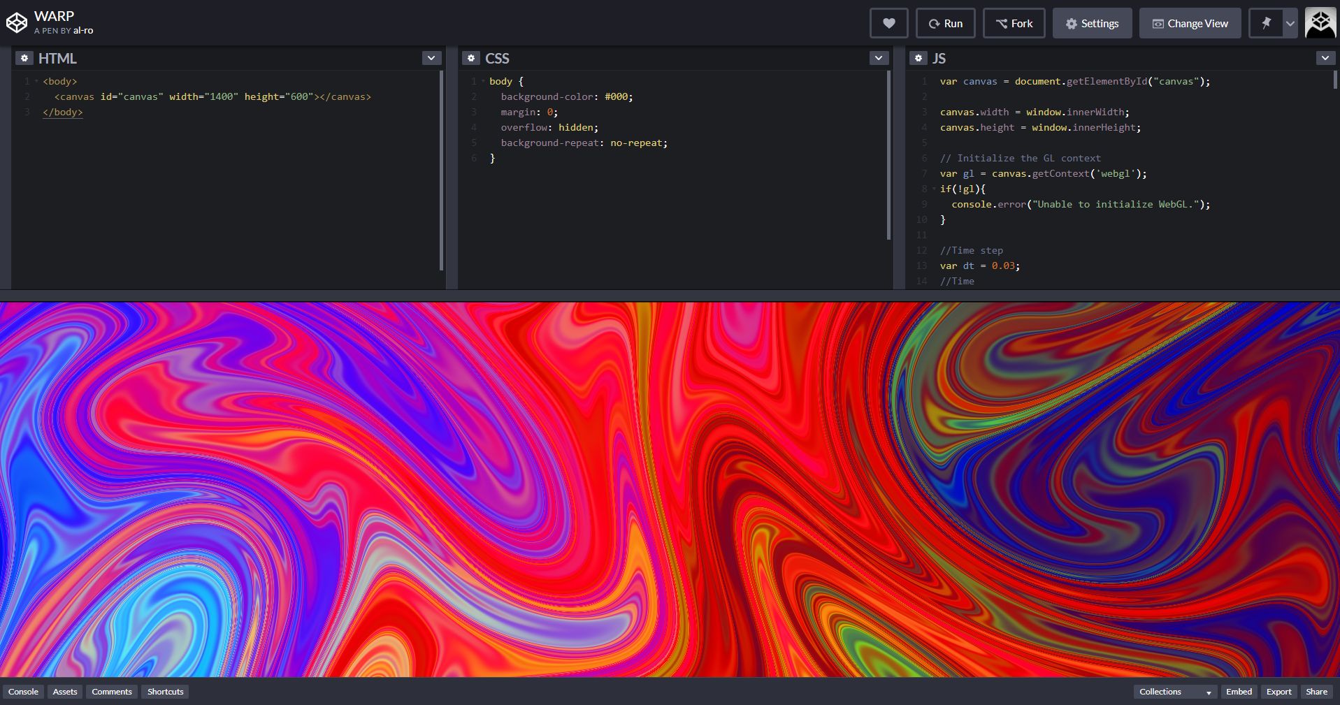 screenshot of codepen.io interface