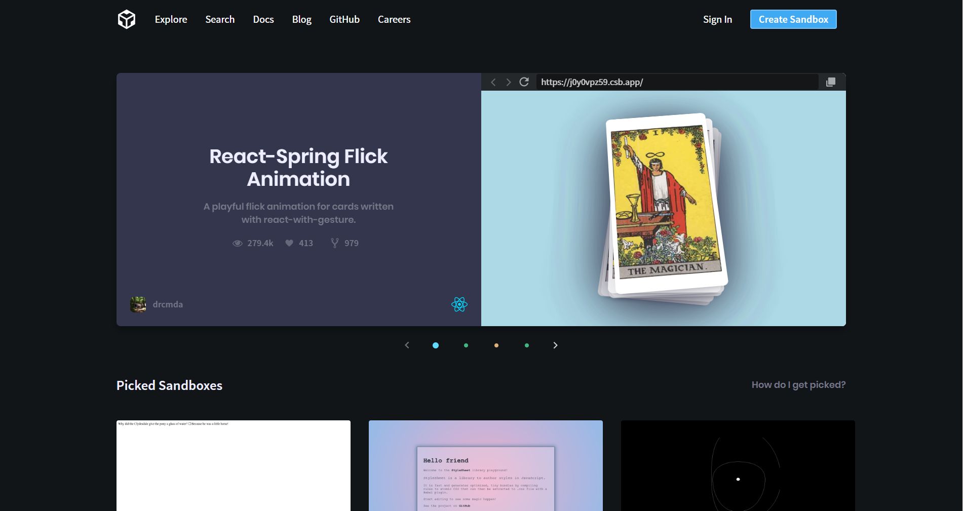 screenshot of codesandbox.io interface