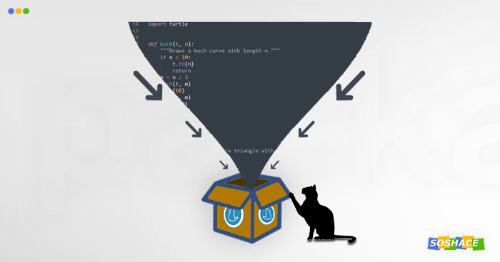 artwork depicting yarn's mascot with a box