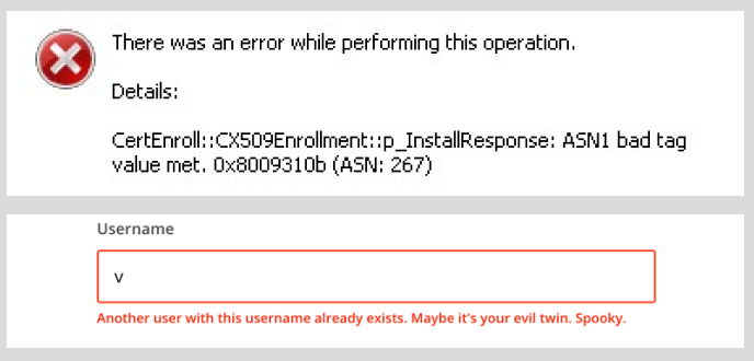 Bad (top) Error Message vs Nice (bottom) Error Message