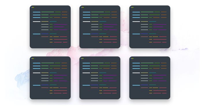 artwork depicting a number of mockup coding terminals