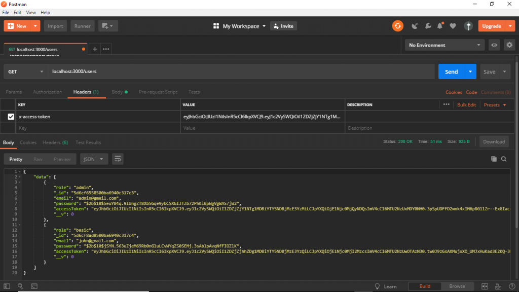 Authorization success when retrieving all users with the admin role