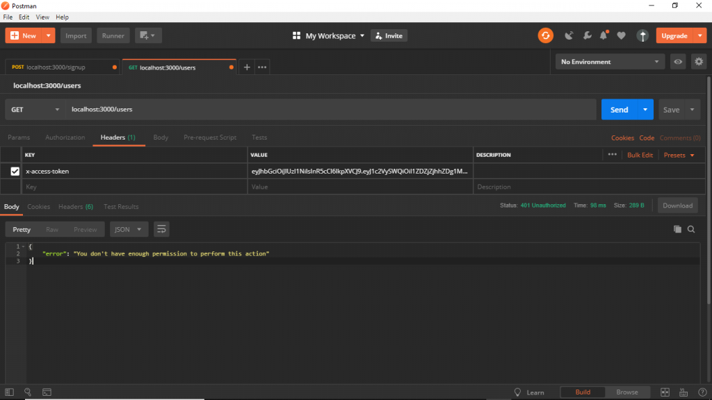 Authorization error when a user with basic role tries to get all users