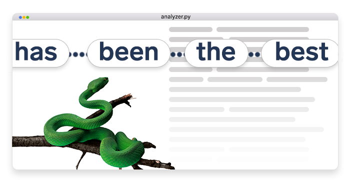 artwork depicting a python analyzing human language