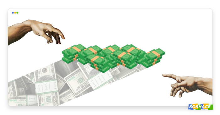 two hands reaching out to a pile of money