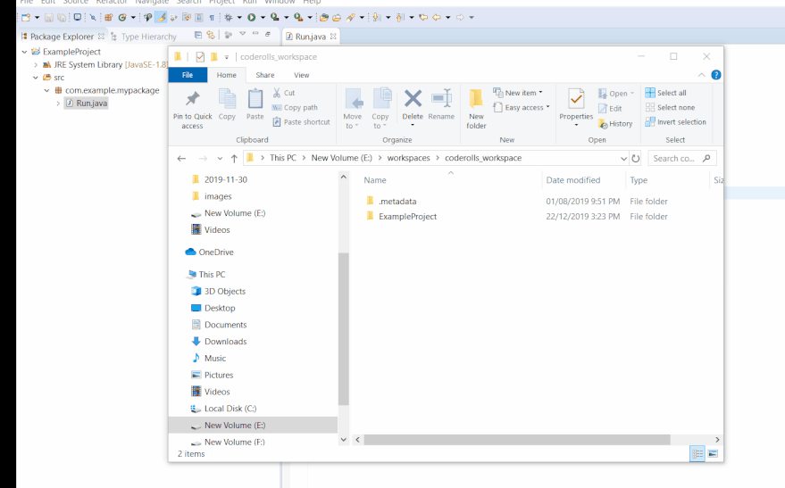 Showing the folder structure created by A Java package