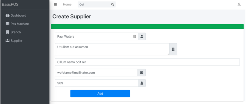 "Supplier create" page "Supplier create" page