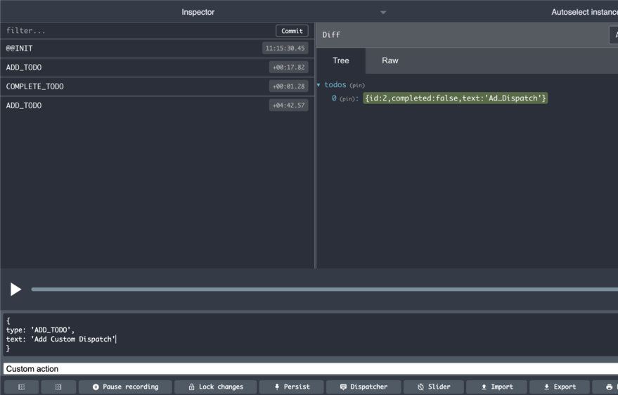 The result of dispatching ADD_TODO action The result of dispatching ADD_TODO action
