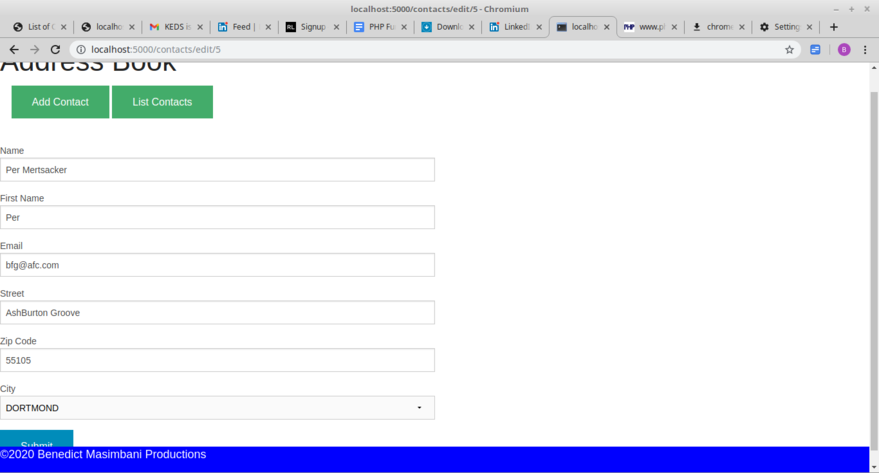 Editing contact details page Editing contact details page