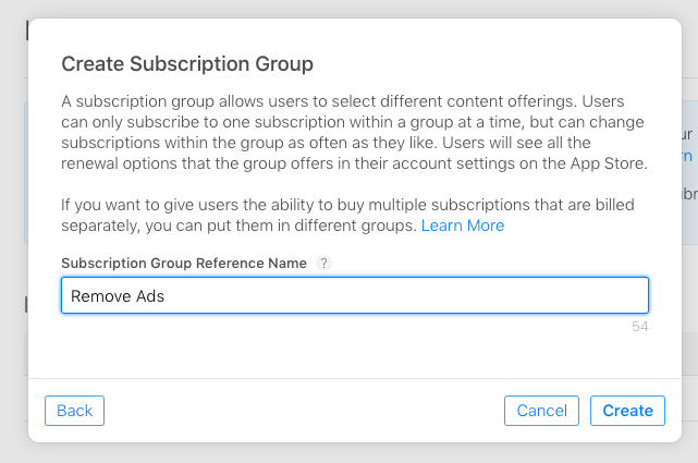 Create subscription group Create subscription group