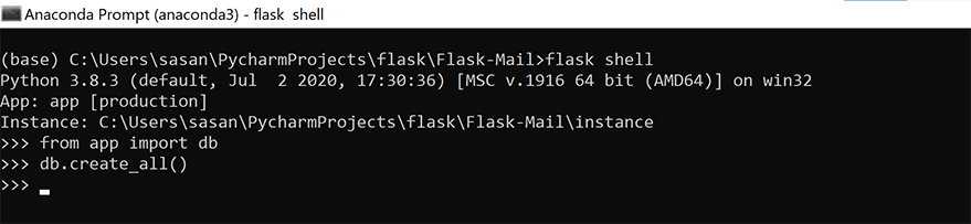 Flask shell to create the users' table Flask shell to create the users' table