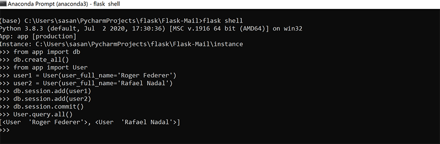 Flask shell insert sample users Flask shell insert sample users
