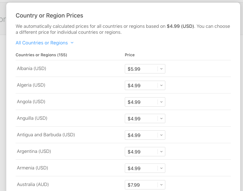 Pricing by country Pricing by country