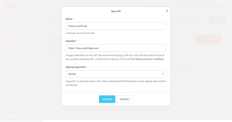 Create Authentication API Create Authentication API