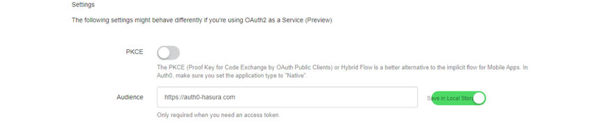 Auth settings Auth settings