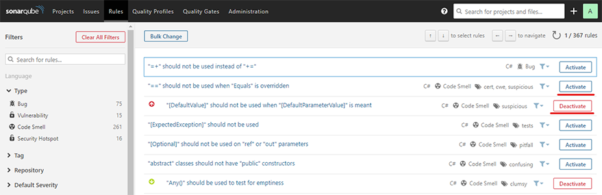 Activating & deactivating the rules Activating & deactivating the rules