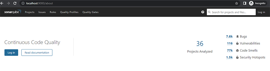SonarQube dashboard