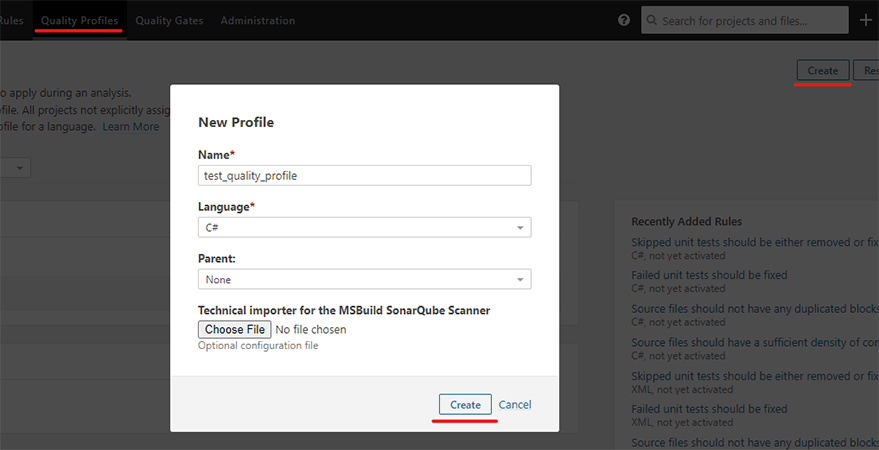 Creating a quality profile Creating a quality profile