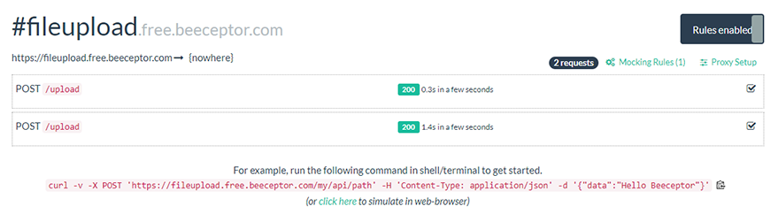 /upload request recived by backend web server.