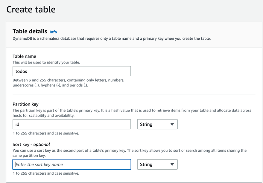 "Create table" tab "Create table" tab