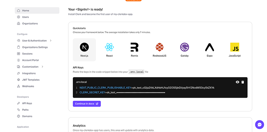 Get Clerk.dev environment variables