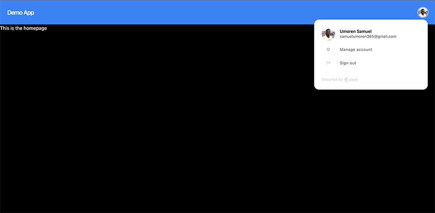 Nextjs App Homepage with User Button