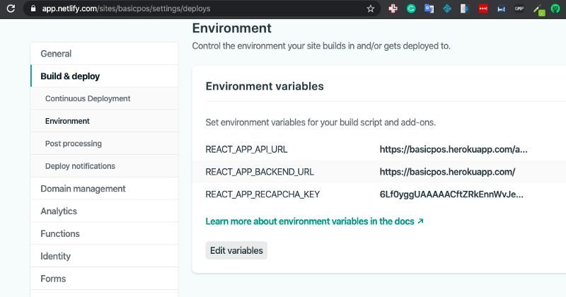 Netlify deploy setting page