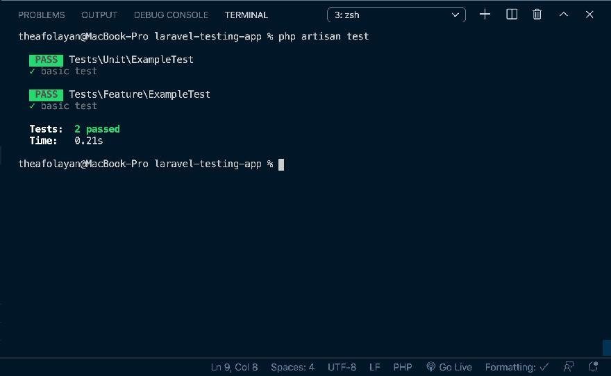 The default Laravel tests pass The default Laravel tests pass