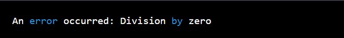 An error occurred: Division by zero An error occurred: Division by zero