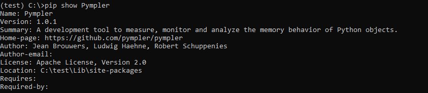 Displaying information about Pympler package Displaying information about Pympler package
