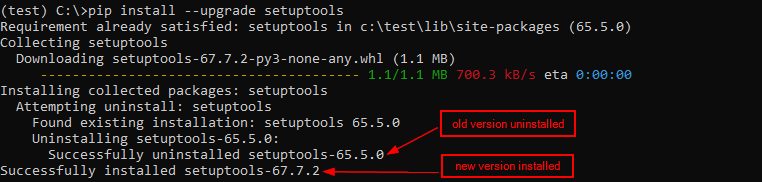 Upgrading the setuptools package Upgrading the setuptools package