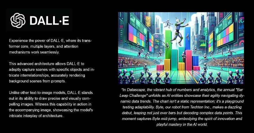 Having advanced architecture allows DALL·E to adeptly capture scenes with specific objects and intricate interrelationships, accurately rendering background scenes from prompts. Having advanced architecture allows DALL·E to adeptly capture scenes with specific objects and intricate interrelationships, accurately rendering background scenes from prompts.
