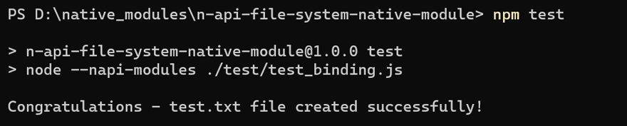 Running npm test command will now execute test_binding.js file to write data to a file Running npm test command will now execute test_binding.js file to write data to a file