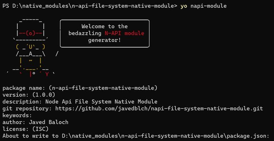 Run yo napi-module and follow the prompts to configure your project. Run yo napi-module and follow the prompts to configure your project.