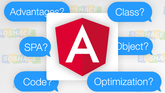 artwork depicting a stylized Angular logo with various interview questions