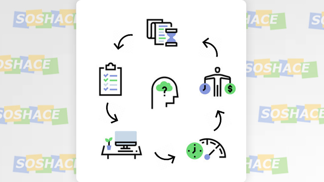 artwork depicting various work-life-balance icons