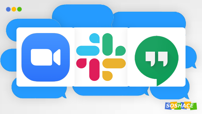 artwork depicting various remote work communication software logos