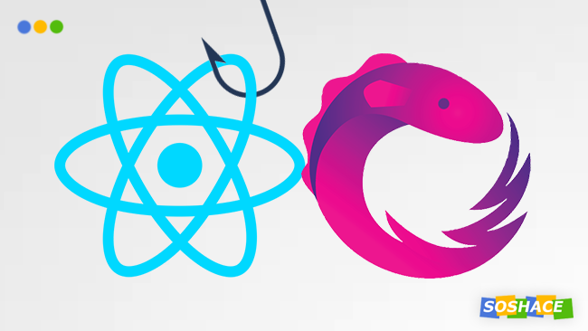 artwork depicting React and RxJS logo with a hook