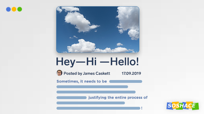 artwork depicting a blog post with clouds titled "Hey hi hello!"
