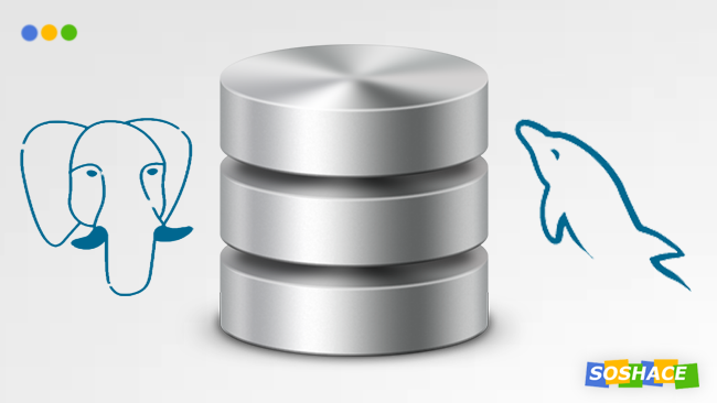 stylized logos of PostreSQL and MySQL